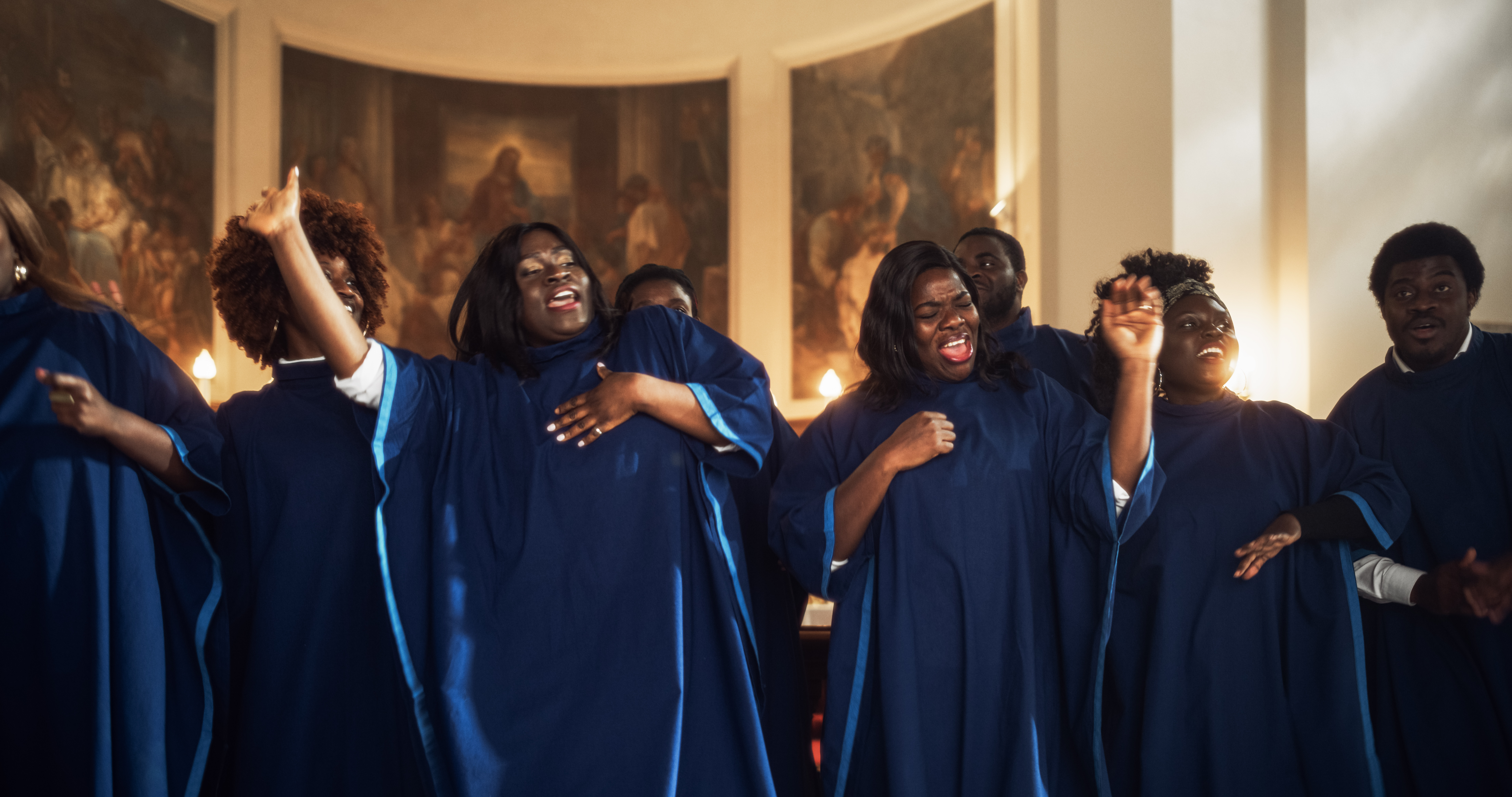 Black Christian Gospel Singers in Church Clapping and Stomping,